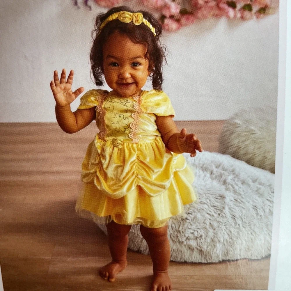 What a Character! Yellow Belle Princess Costume Dress Bloomers Headband 6-9M